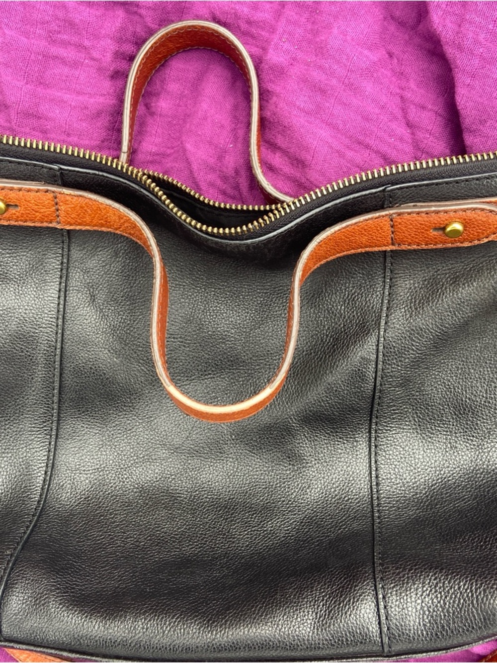Fossil Sadie Satchel Women’s Black Leather purse with Brown Trim - Picture 6 of 9